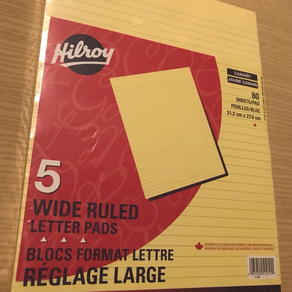 Hilroy 5 Wide Ruled Letter Pads in Canary
